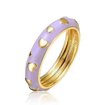 Lab Created 14K Gold Plated with Colored Enamel Heart Stacking Band Ring