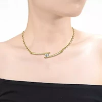 Lab Created Sterling Silver with Clear Cubic Zirconia Solitaire Double Bar Pendant Necklace