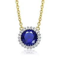 Lab Created Sterling Silver Two-Tone with Colored Cubic Zirconia Round Necklace Gold Link Chain
