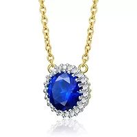 Lab Created Sterling Silver Two-Tone with Colored Cubic Zirconia Round Necklace Gold Link Chain