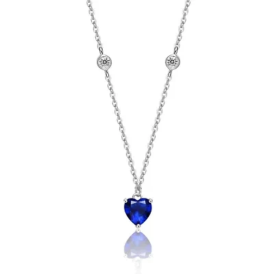 Lab Created Sterling Silver White Gold Plated with Colored Cubic Zirconia Heart Necklace for Teens
