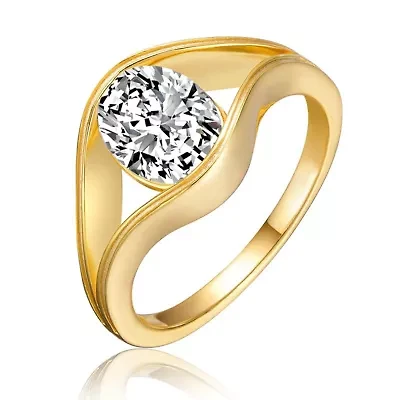 Lab Created Sterling Silver with Clear 2.50CT Oval Lab-Created Moissanite Solitaire Split Engagement Ring