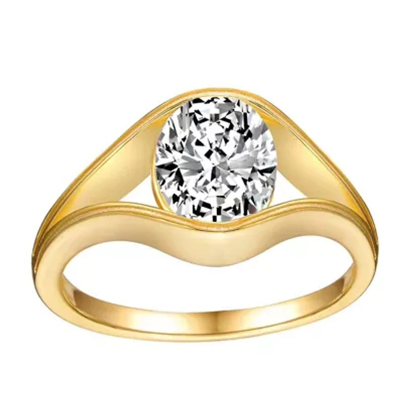 Lab Created Sterling Silver with Clear 2.50CT Oval Lab-Created Moissanite Solitaire Split Engagement Ring
