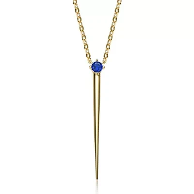 Lab Created Sterling Silver 14K Gold Plated with Colored Cubic Zirconia Solitaire Spike Pendant Y-Necklace