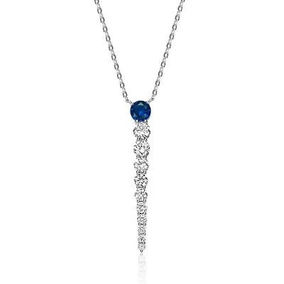 Lab Created Sterling Silver 14K Gold Plated with Colored Cubic Zirconia Icicle Journey Pendant Layering Necklace