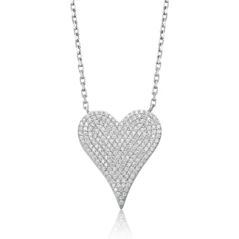 Lab Created Sterling Silver with Clear Pave Cubic Zirconia Heart Layering Necklace