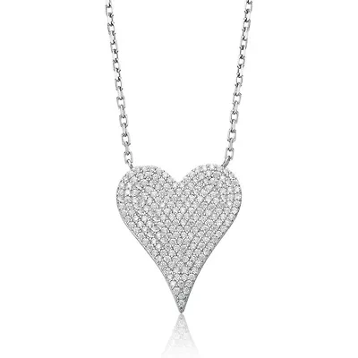 Lab Created Sterling Silver with Clear Pave Cubic Zirconia Heart Layering Necklace
