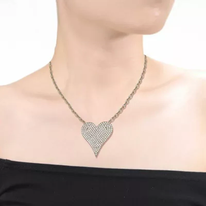 Lab Created Sterling Silver with Clear Pave Cubic Zirconia Heart Layering Necklace