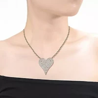 Lab Created Sterling Silver with Clear Pave Cubic Zirconia Heart Layering Necklace