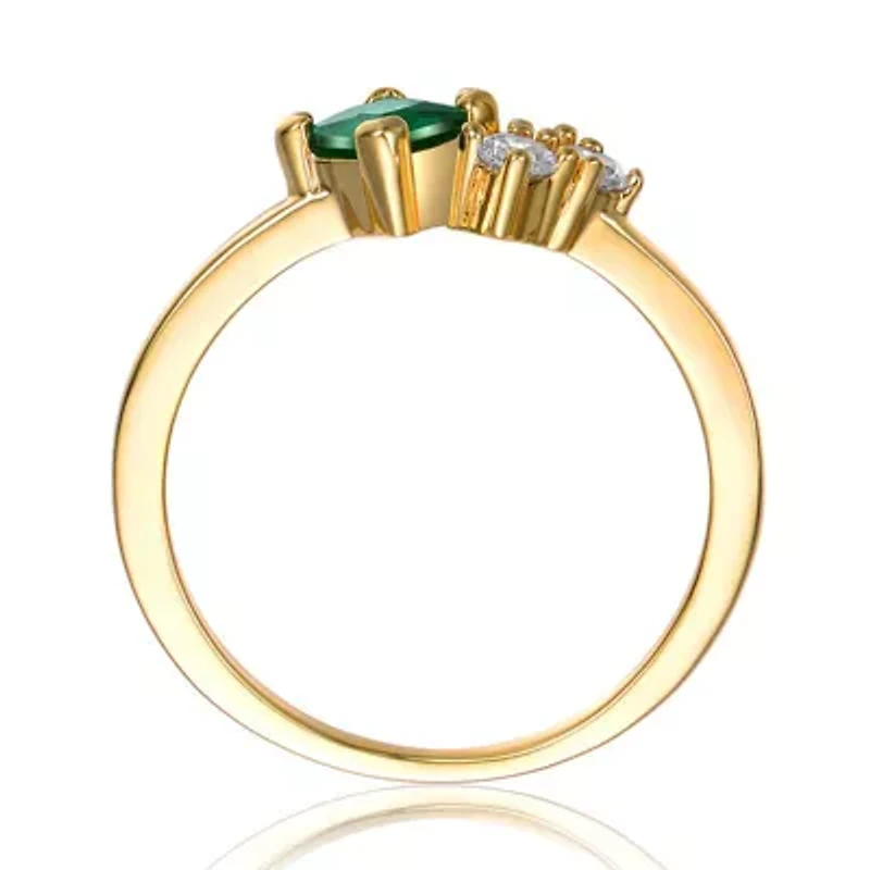 Sterling Silver 14K Gold Plated with 0.11ct Green & Clear Lab Created Moissanite Toi Et Moi Cluster Ring
