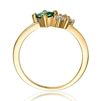 Sterling Silver 14K Gold Plated with 0.11ct Green & Clear Lab Created Moissanite Toi Et Moi Cluster Ring