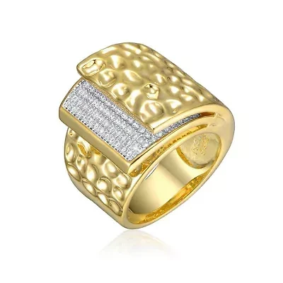 Lab Created 14K Gold Plated with Clear Cubic Zirconia Hammered Coiled Wrap Ring