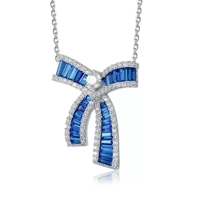 Lab Created Sterling Silver White Gold Plated with Colored Cubic Zirconia Bowtie Necklace