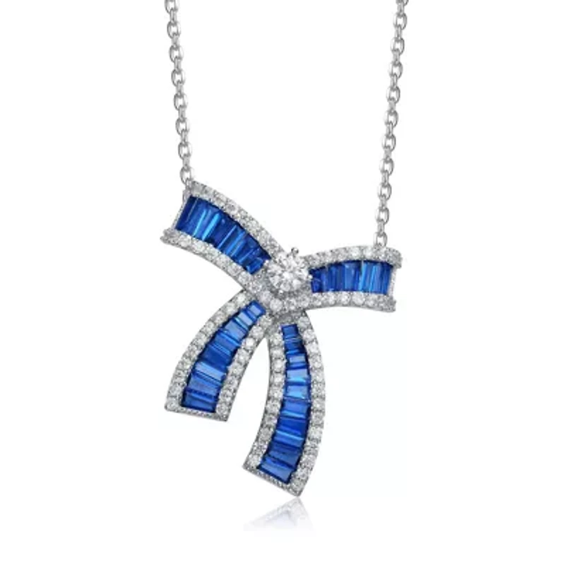 Lab Created Sterling Silver White Gold Plated with Colored Cubic Zirconia Bowtie Necklace