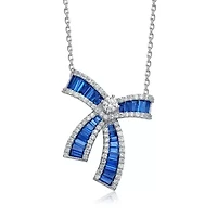 Lab Created Sterling Silver White Gold Plated with Colored Cubic Zirconia Bowtie Necklace