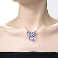 Lab Created Sterling Silver White Gold Plated with Colored Cubic Zirconia Bowtie Necklace