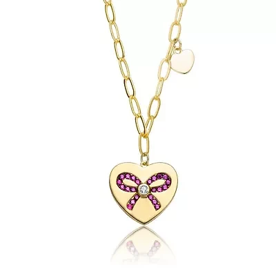 Lab Created Sterling Silver with Clear Cubic Zirconia Heart Paper Clip Chains Necklace