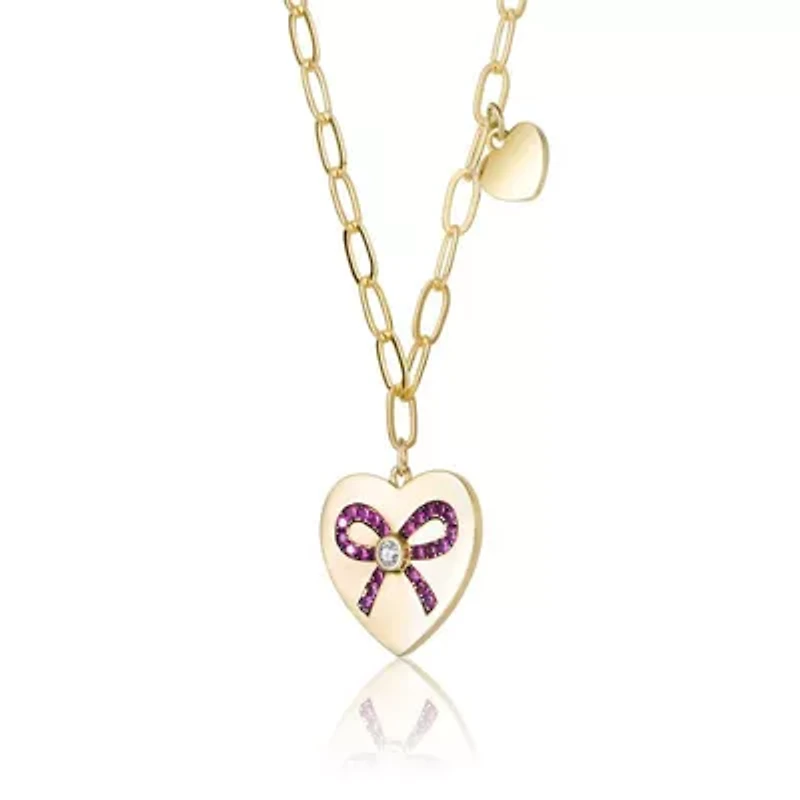 Lab Created Sterling Silver with Clear Cubic Zirconia Heart Paper Clip Chains Necklace