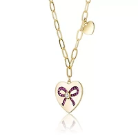 Lab Created Sterling Silver with Clear Cubic Zirconia Heart Paper Clip Chains Necklace