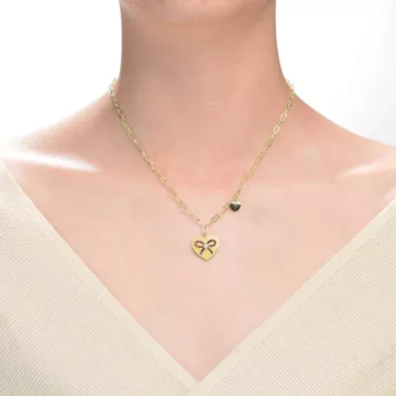 Lab Created Sterling Silver with Clear Cubic Zirconia Heart Paper Clip Chains Necklace