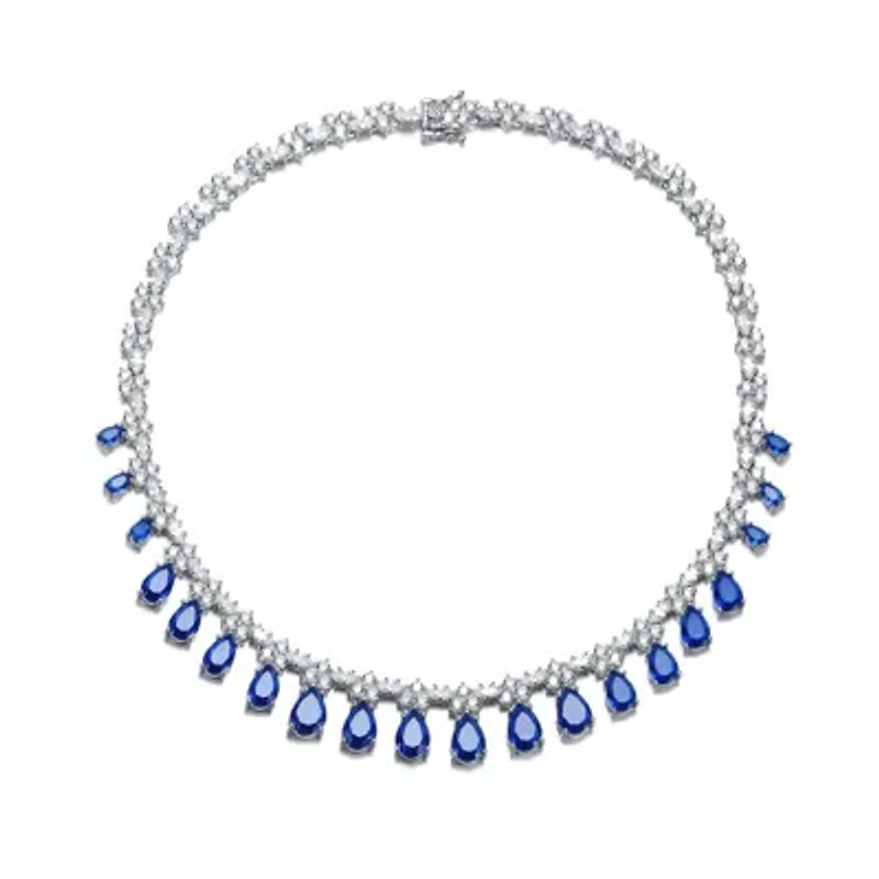 Lab Created Sterling Silver White Gold Plated with Colored Cubic Zirconia Marquise Drop Necklace