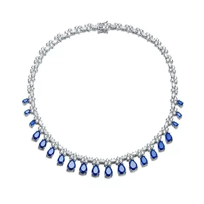 Lab Created Sterling Silver White Gold Plated with Colored Cubic Zirconia Marquise Drop Necklace