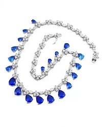 Lab Created Sterling Silver White Gold Plated with Colored Cubic Zirconia Marquise Drop Necklace
