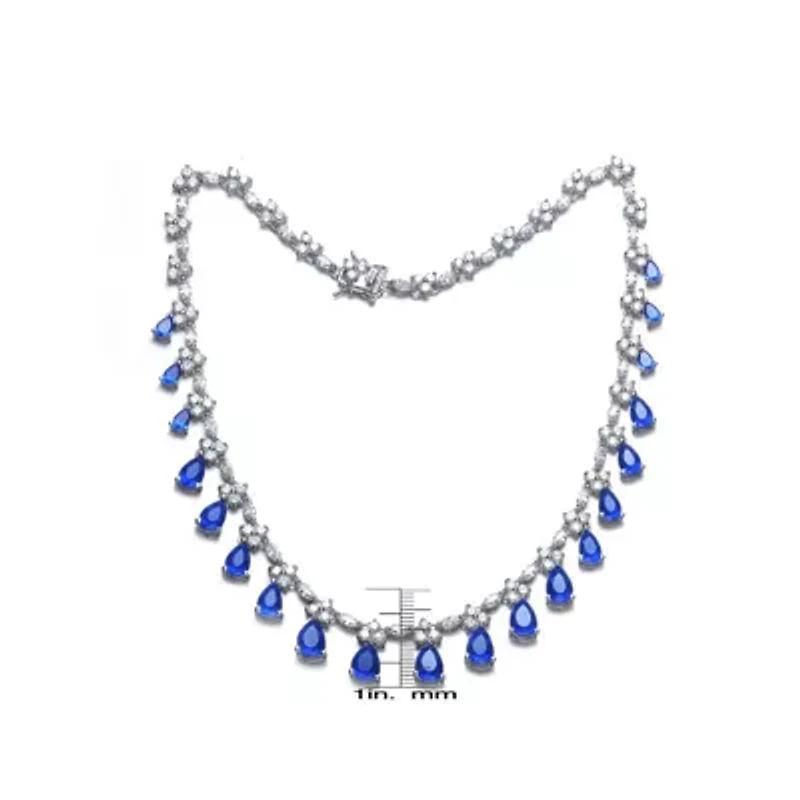 Lab Created Sterling Silver White Gold Plated with Colored Cubic Zirconia Marquise Drop Necklace