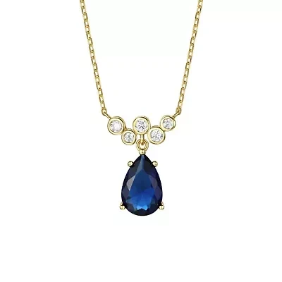 Lab Created Sterling Silver with Sapphire Blue Cubic Zirconia Bubble Chevron Raindrop Necklace