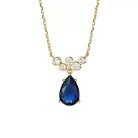 Lab Created Sterling Silver with Sapphire Blue Cubic Zirconia Bubble Chevron Raindrop Necklace