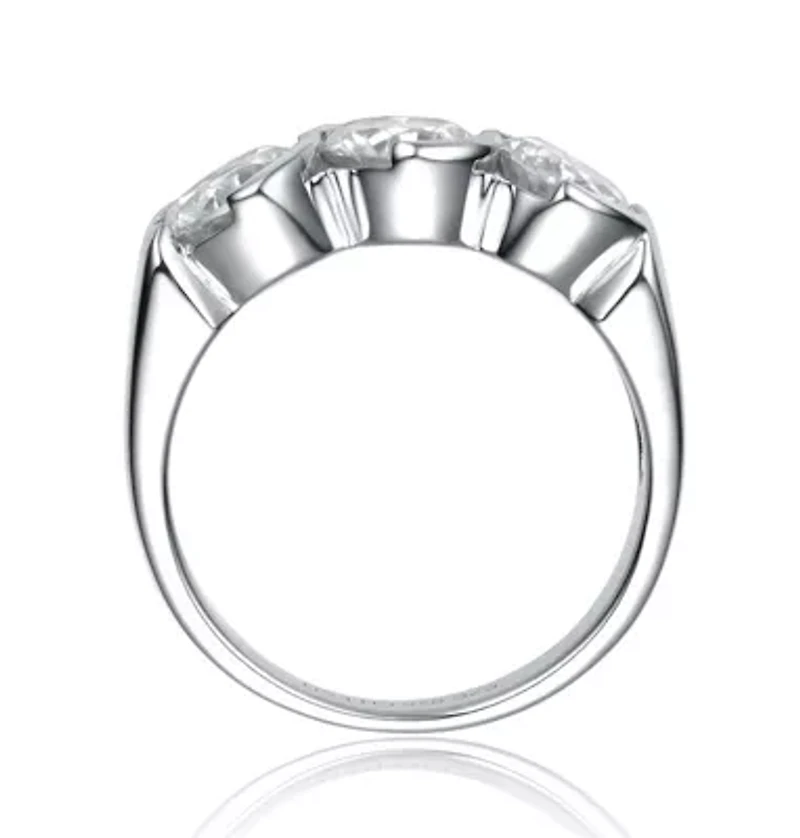 Sterling Silver White Gold Plated with Clear 1ctw Lab Created Moissanite 3-Stone Anniversary Ring