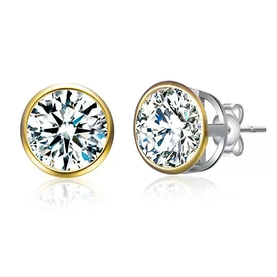 Sterling Silver with 2.40ctw Round Lab Created Moissanite Modern Bezel Stud Earrings