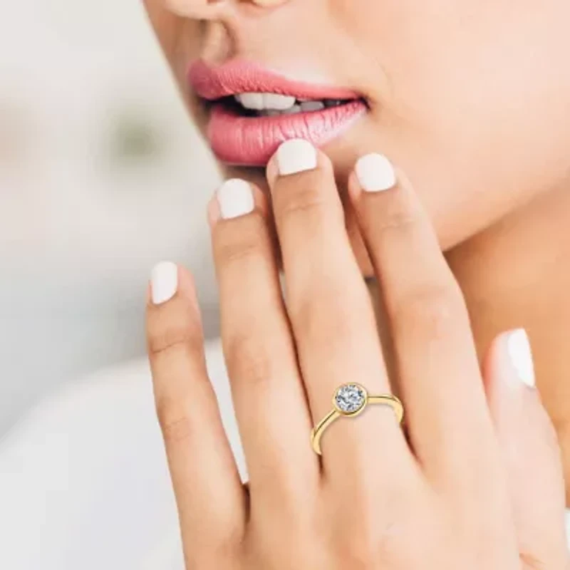 Lab Created Clear Cubic ZIrconia Modern Bezel Promise Ring