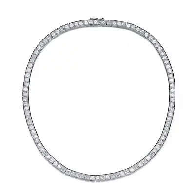 Lab Created Sterling Silver White Gold Plated with Clear Cubic Zirconia Princess Eternity Tennis Necklace