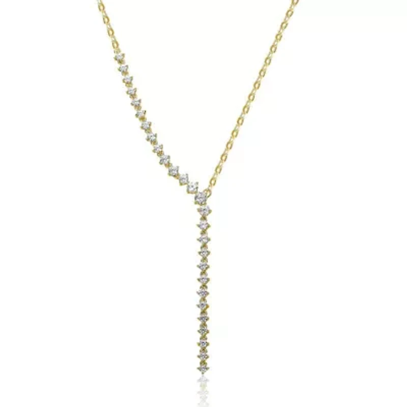 Lab Created Sterling Silver Clear Cubic Zirconia Asymmetrical Waterfall Y-Necklace
