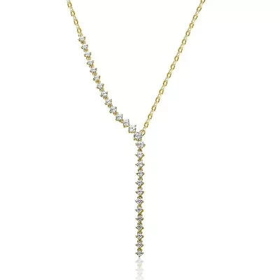 Lab Created Sterling Silver Clear Cubic Zirconia Asymmetrical Waterfall Y-Necklace