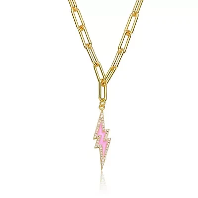 Lab Created 14K Gold Plated with Clear Cubic Zirconia & Colored Enamel Charm Necklace for Kids/Teens