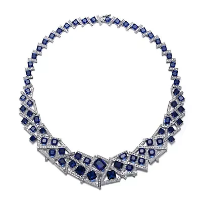Lab Created Mesmerizing 3D Geometric Cluster Eternity Necklace with Graduated Basketweave Stack
