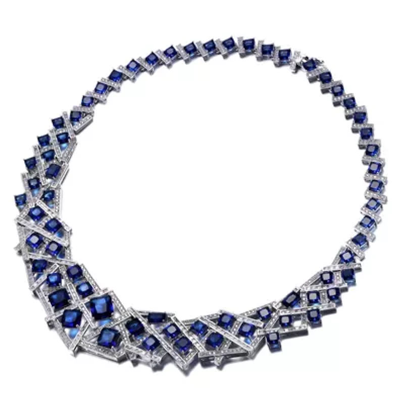 Lab Created Mesmerizing 3D Geometric Cluster Eternity Necklace with Graduated Basketweave Stack