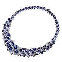 Lab Created Mesmerizing 3D Geometric Cluster Eternity Necklace with Graduated Basketweave Stack