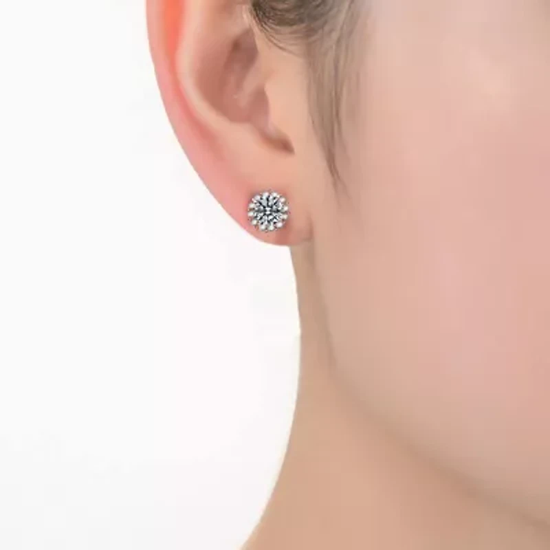 Lab Created Clear Cubic Zirconia Round Stud Earrings