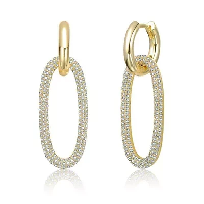 Lab Created Clear Paved Cubic Zirconia Oval Encrusted Hoop Earrings