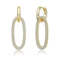 Lab Created Clear Paved Cubic Zirconia Oval Encrusted Hoop Earrings