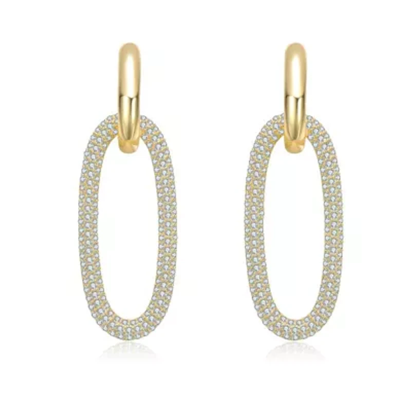 Lab Created Clear Paved Cubic Zirconia Oval Encrusted Hoop Earrings