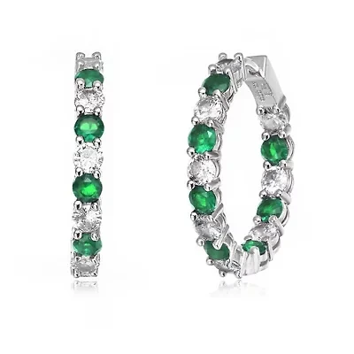 Lab Created White Gold Plated with Colored Cubic Zirconia Inside Out Hoop Earrings
