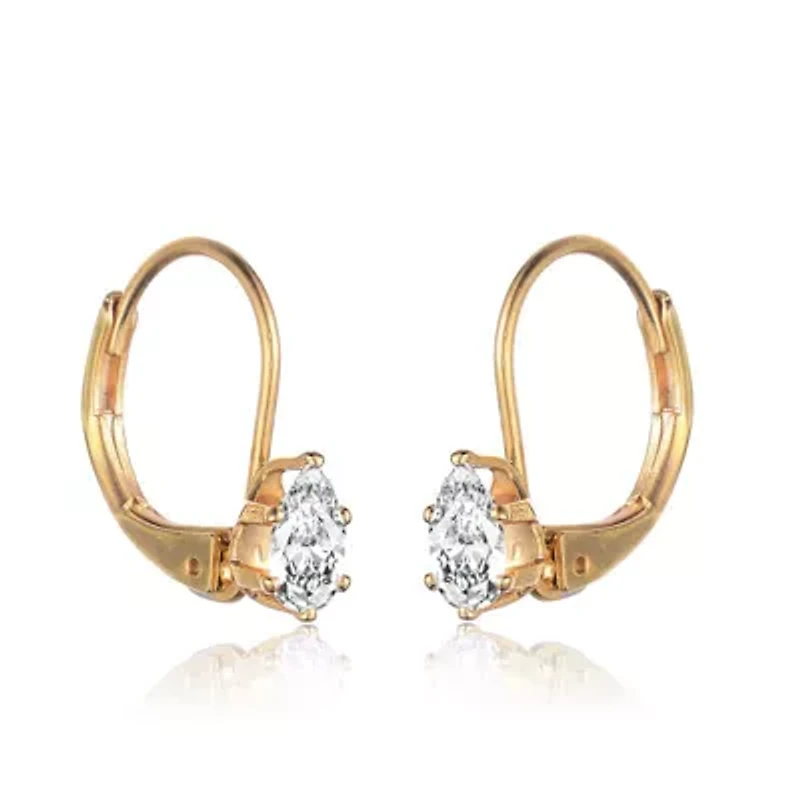 Lab Created Sterling Silver with Clear Oval Cubic Zirconia Leverback Earrings