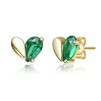Lab Created Sterling Silver 14K Gold Plated Cubic Zirconia Screw Back Heart Earrings for Kids