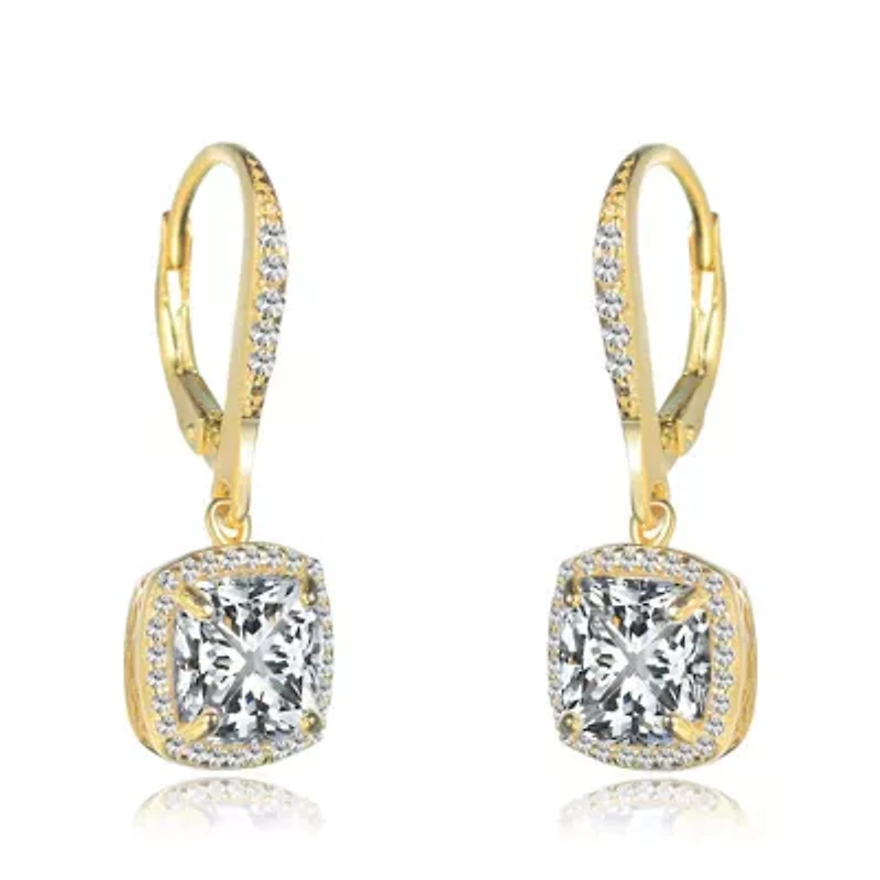 Lab Created Sterling Silver with Clear Round and Radiant Cubic Zirconia Drop Earrings