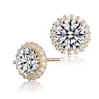 Lab Created Sterling Silver with Clear Cubic Zirconia Button Stud Earrings