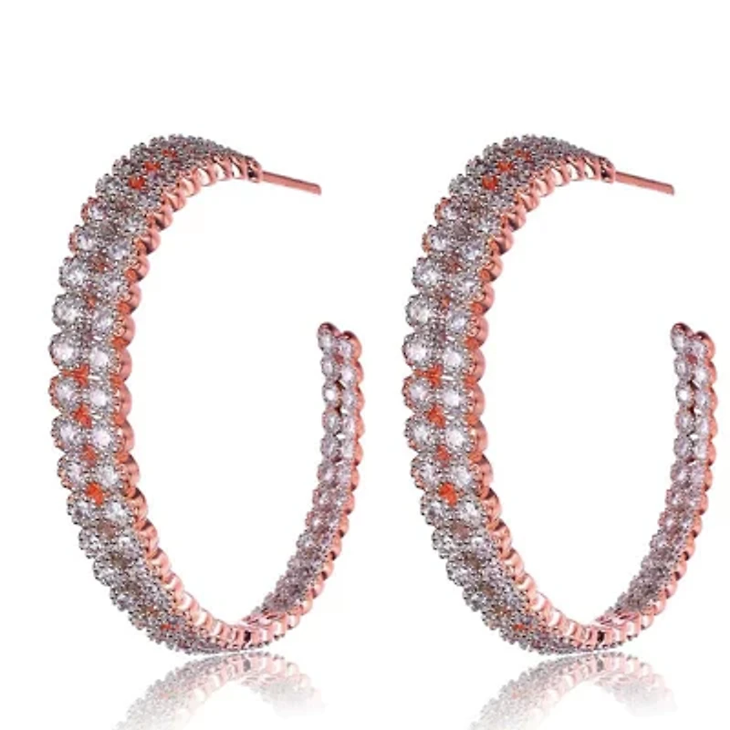 Lab Created Sterling Silver with Clear Cubic Zirconia Open Hoop Earrings